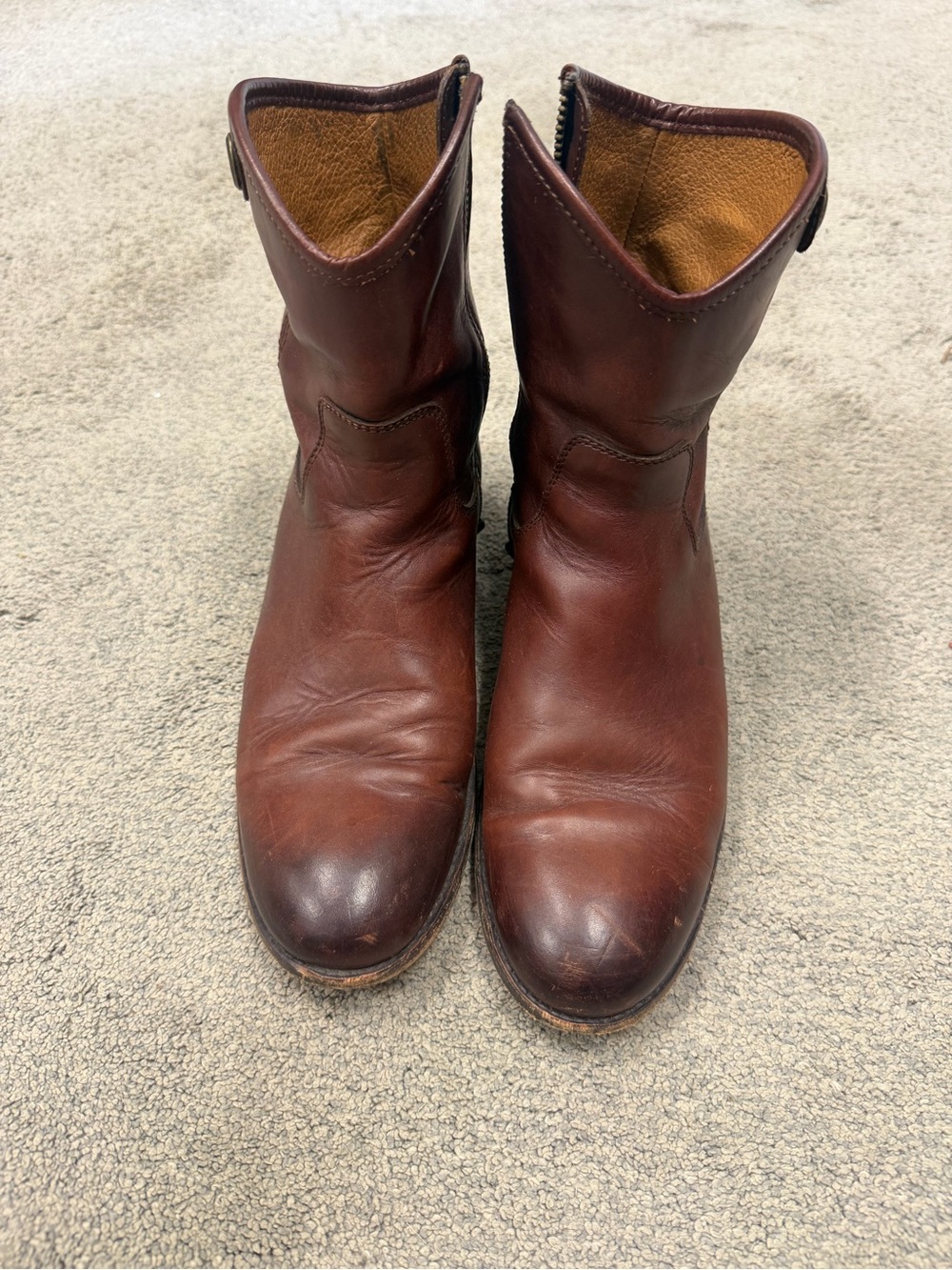 Frye Women's Brown Leather Zip Ankle Boots